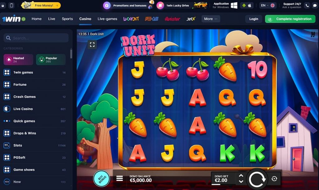Play Dork Unit Slot Machine  at 1win Casino 